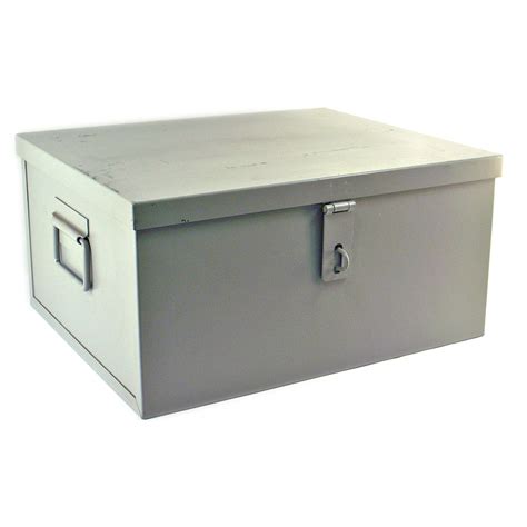 large flat metal box|large metal container with lid.